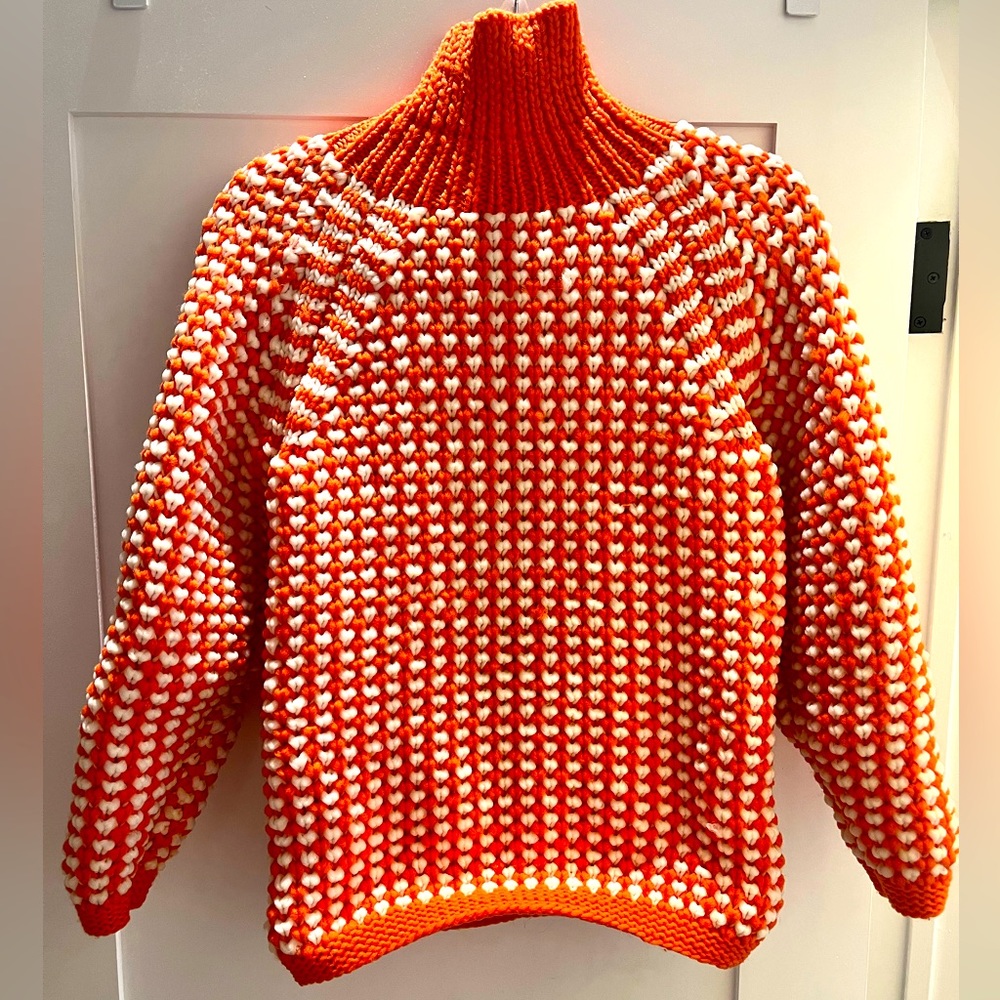 UNIQUE Vintage Sponge orange/White super high Mockneck Bomber Sweater
